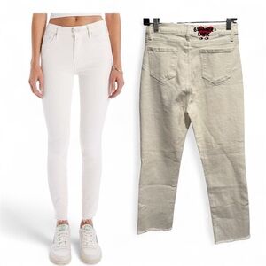 Mother The Looker Ankle step fray cream puff Beginner's Luck heart slim jeans 27